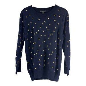 J Crew Tippi Sweater Merino Wool Navy Gold Stars Lightweight F8261 Womens Medium